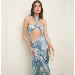 Reformation Womens Vivi Silk Maxi Dress Aliso Blue Size 6 NWT